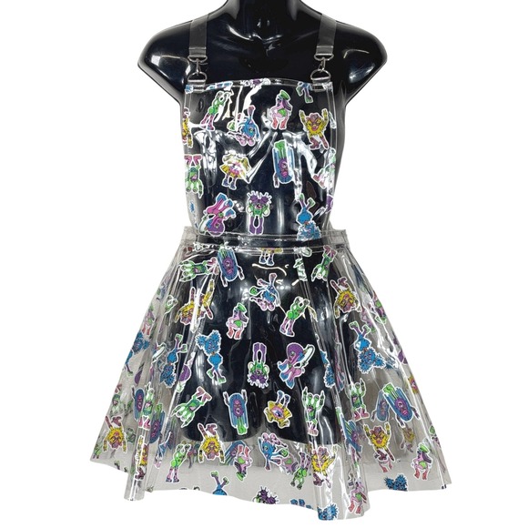 Dolls Kill Club Exx Electro Terrestrial Clear PVC Overalls Pinafore Mini XS - Picture 1 of 16